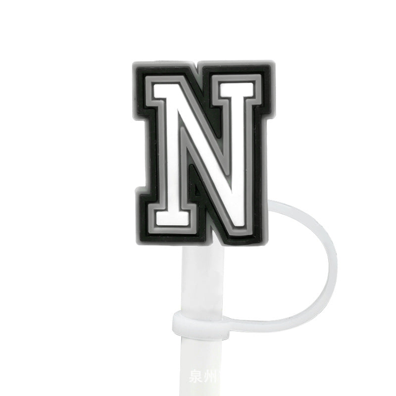 Wholesale of 10pcs Black and White English Letters Silicone Straw Sets